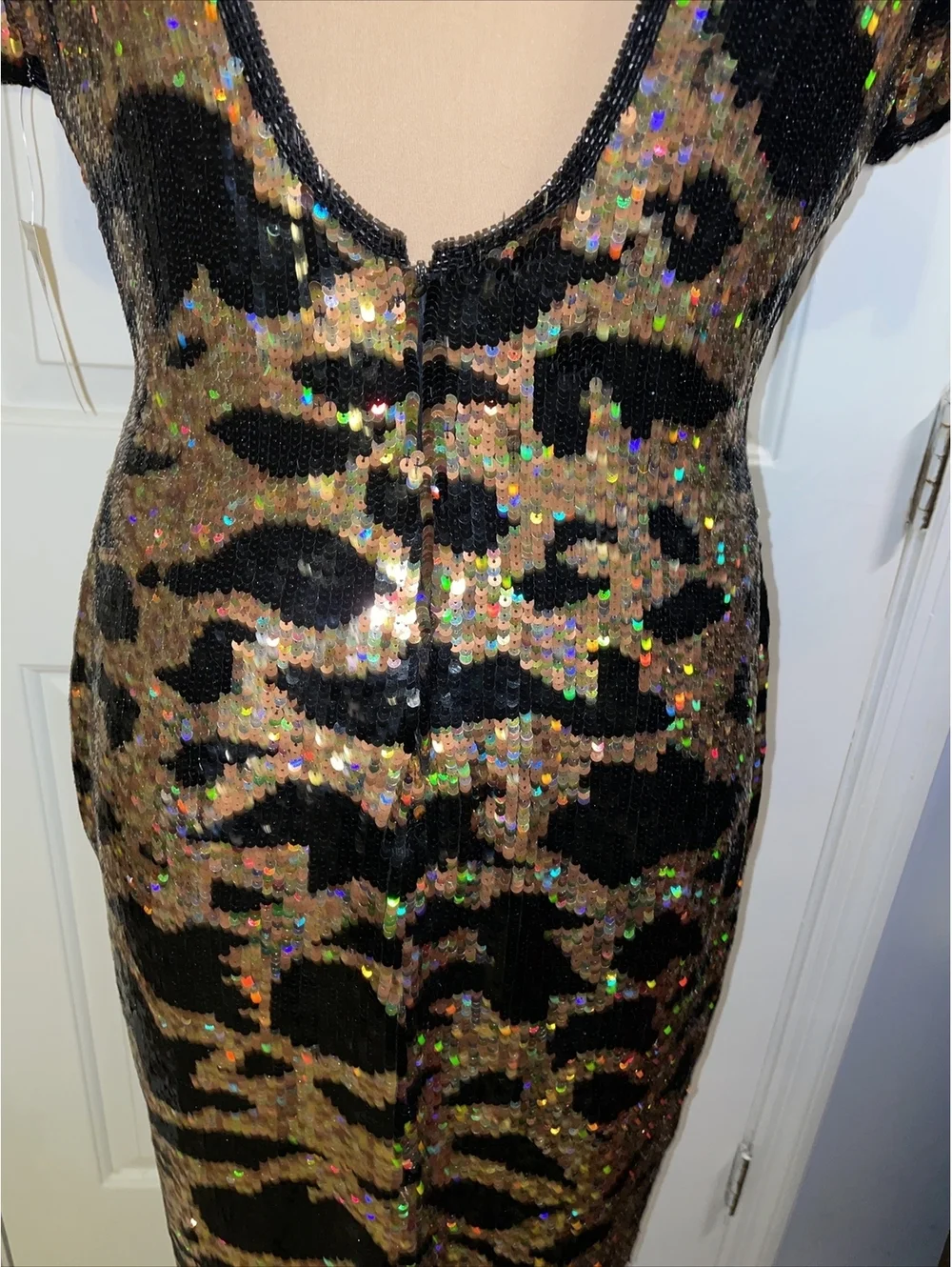 Riazee For Bergdorf Goodman Heavy Sequin Silk Dress Size 8 Vintage